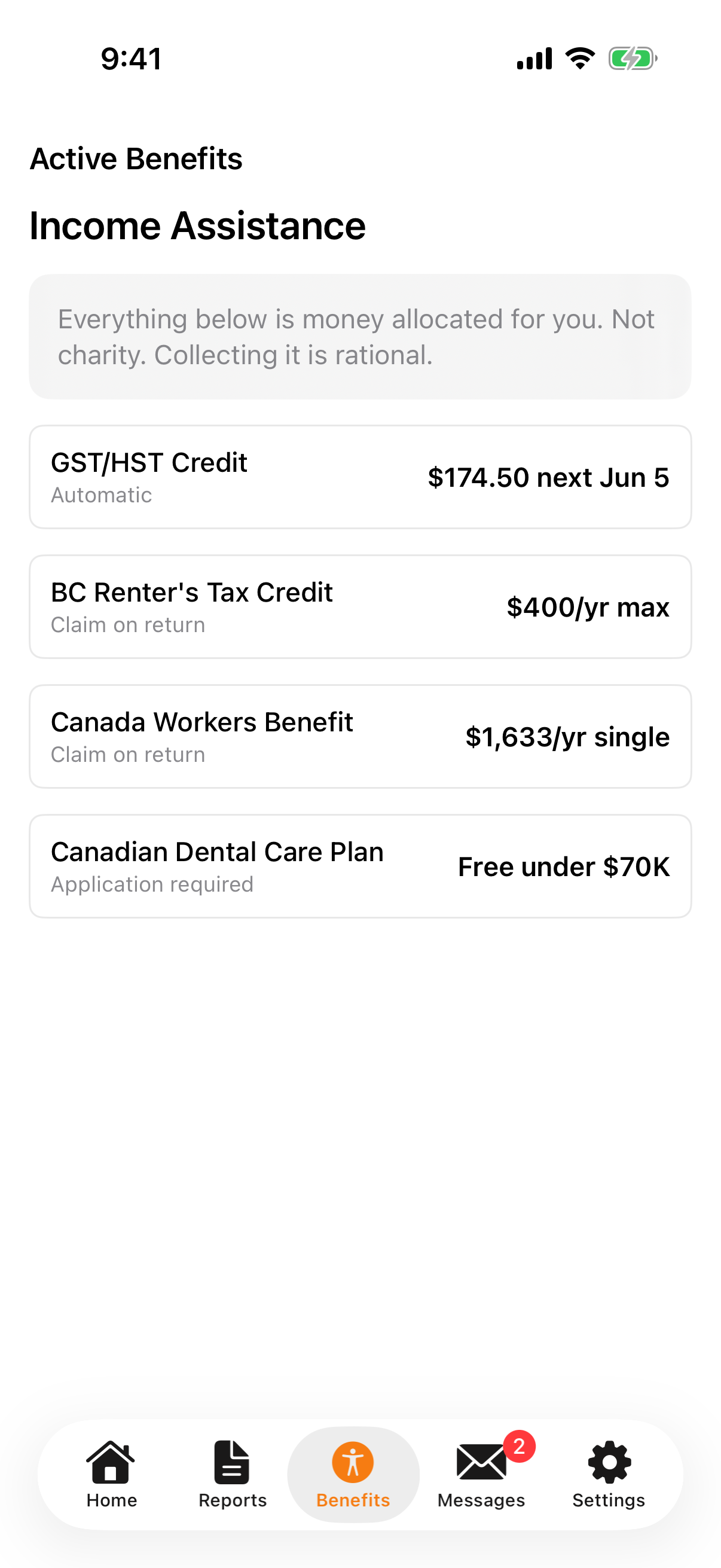 Talli Benefits tab